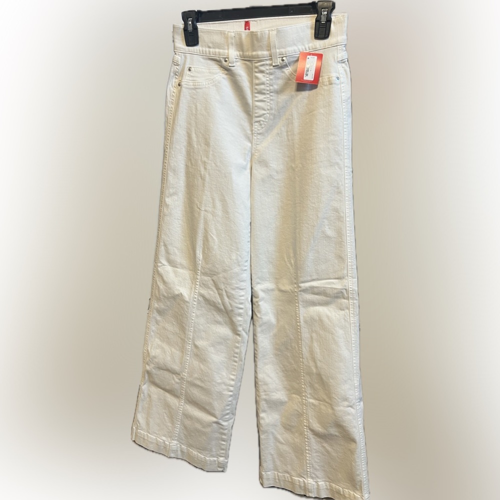 SPANX Seamed Front Wide Leg Jeans, Ecru Small!